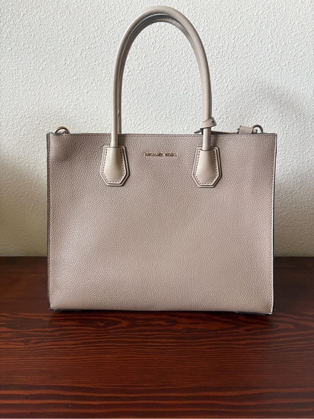 Michael Kors Pebbled Leather Satchel in Taupe